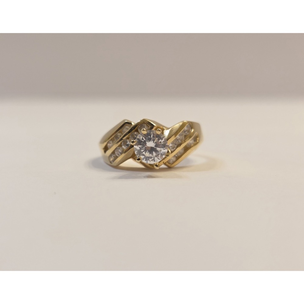 1980s 14k Yellow Gold .5 Ct Moissanite Center Stone Ring Size 5.5